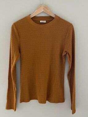 Pilcro Long-Sleeve Sheer Top Size Large Orange Minimalist